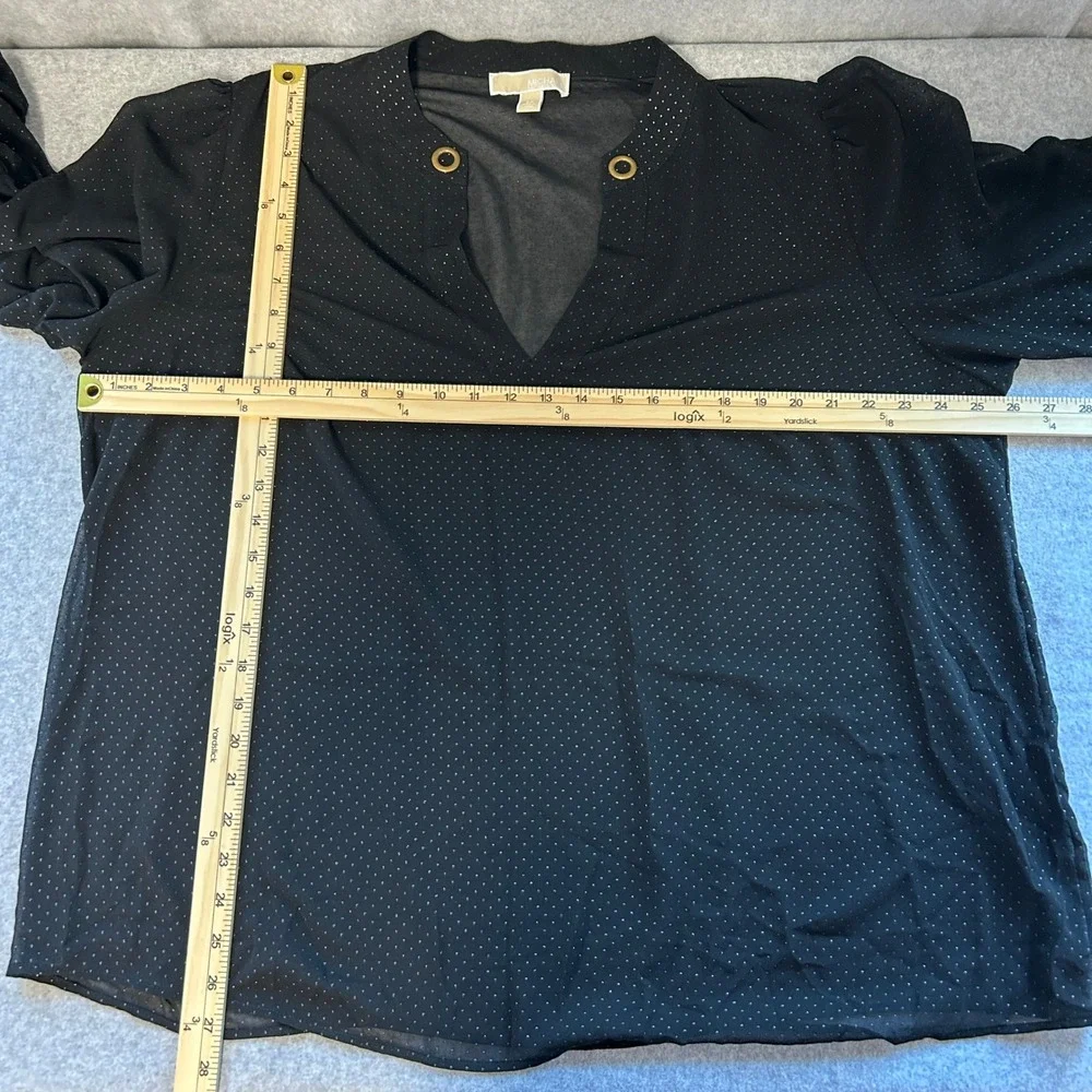 Michael Kors Size 2X Black Dot Sheer Blouse Top Gold Metallic‎ Grommet